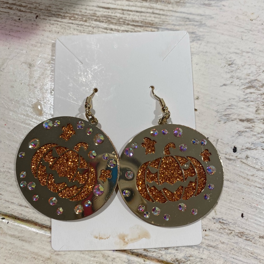 Halloween Pumpkin Glitter Earrings